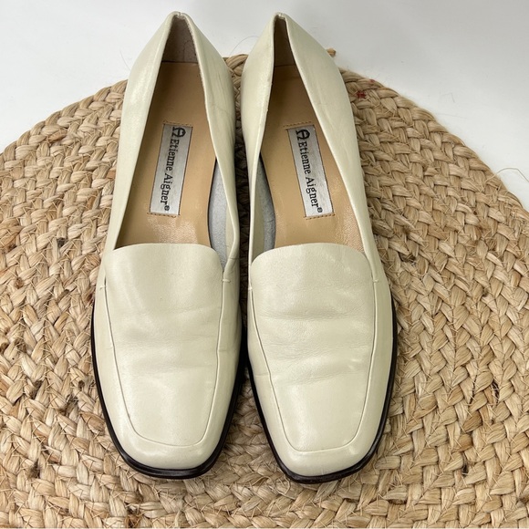 Vintage Etienne Aigner Bone White Leather Square Toe Loafers 7.5 Made in Spain - Picture 3 of 13